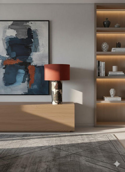 Handmade Linen Table Lamp - Modern Organic Textured Design