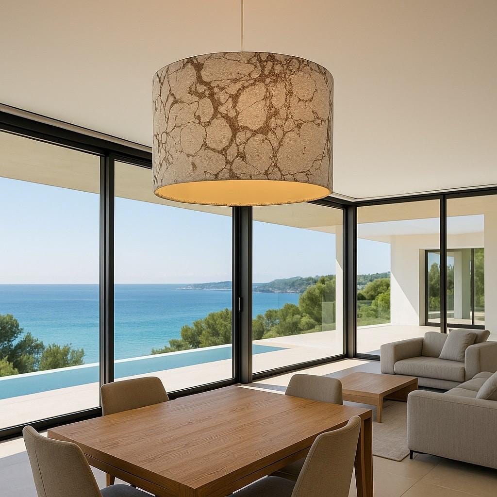 Luxury Velvet Lampshade - Gold Veined Marble Design