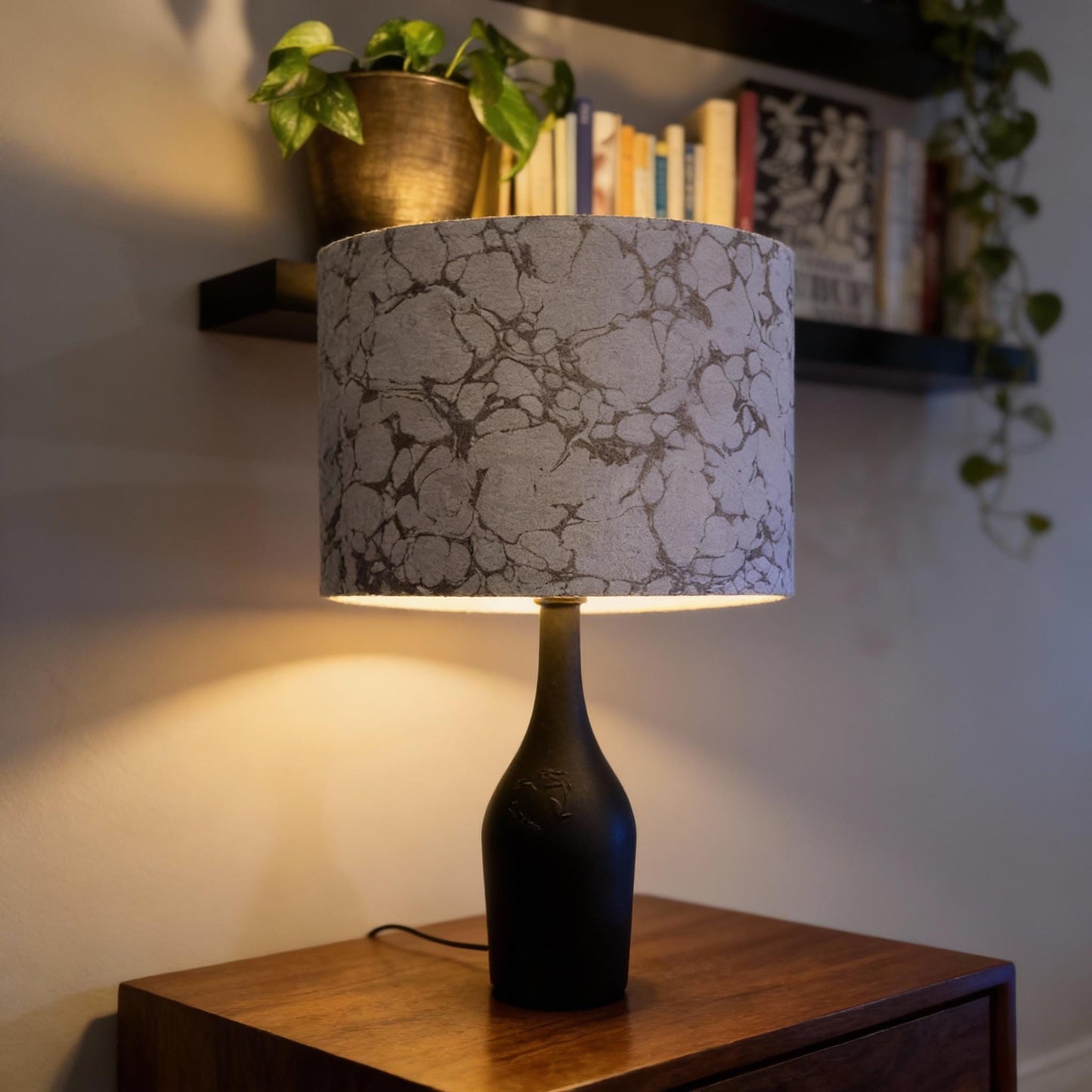 Luxury Velvet Lampshade - Gold Veined Marble Design