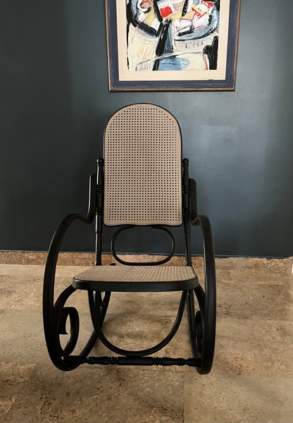 Restored Thonet-Style Rocking Chair - Black & Beige