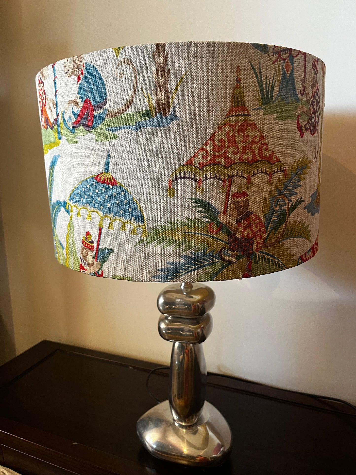 Monkey Scene Linen Lampshade with Gold Lining