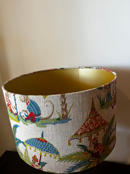 Monkey Scene Linen Lampshade with Gold Lining