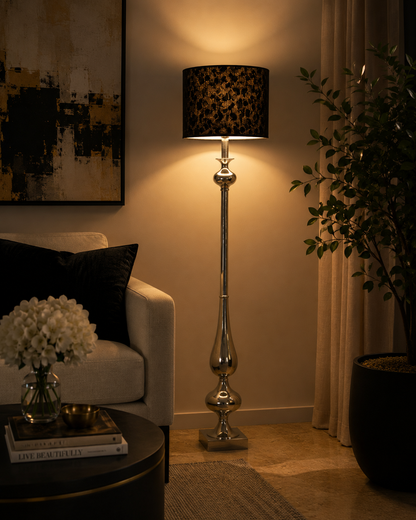 Black Linen Lampshade with Leopard Print Interior – Handmade