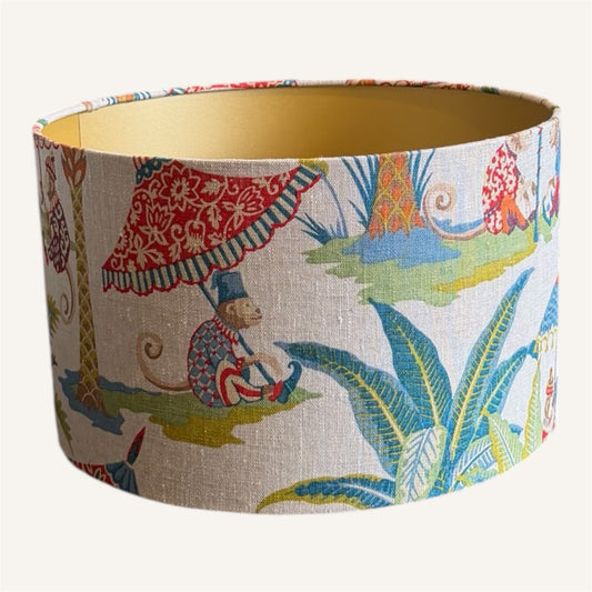 Monkey Scene Linen Lampshade with Gold Lining