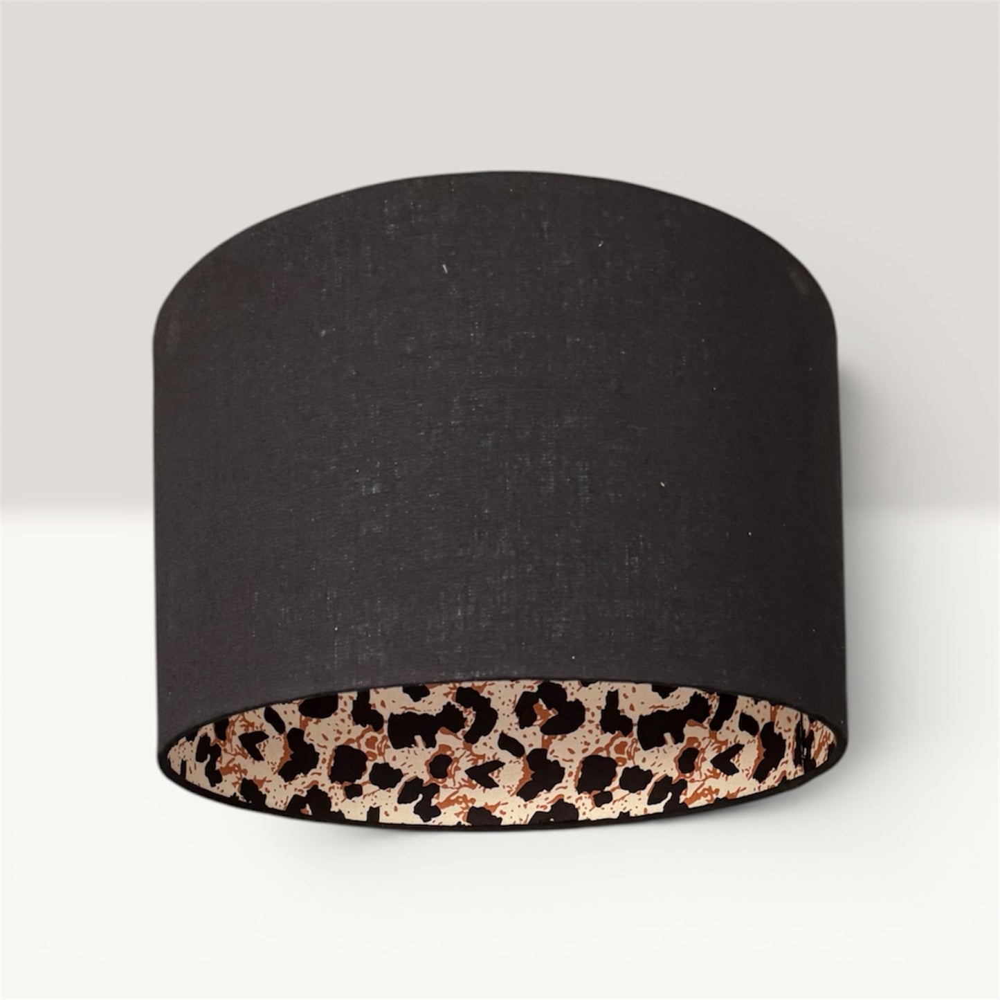 Black Linen Lampshade with Leopard Print Interior – Handmade