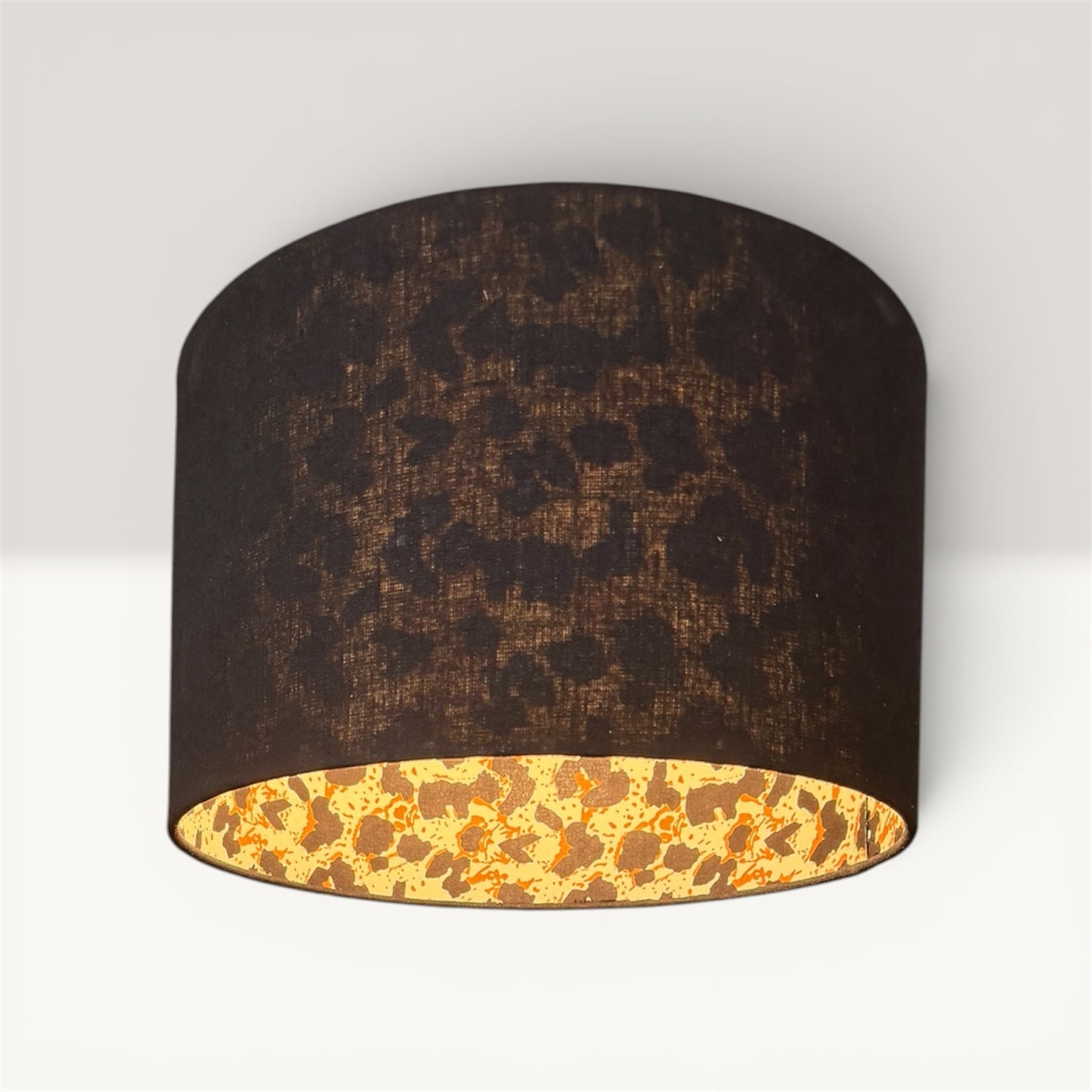 Black Linen Lampshade with Leopard Print Interior – Handmade