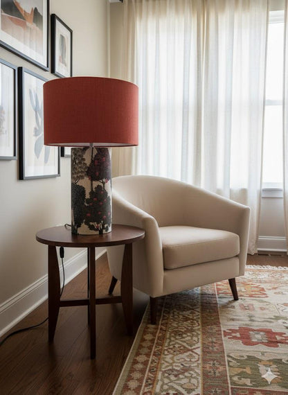 Handmade Linen Table Lamp - Modern Organic Textured Design