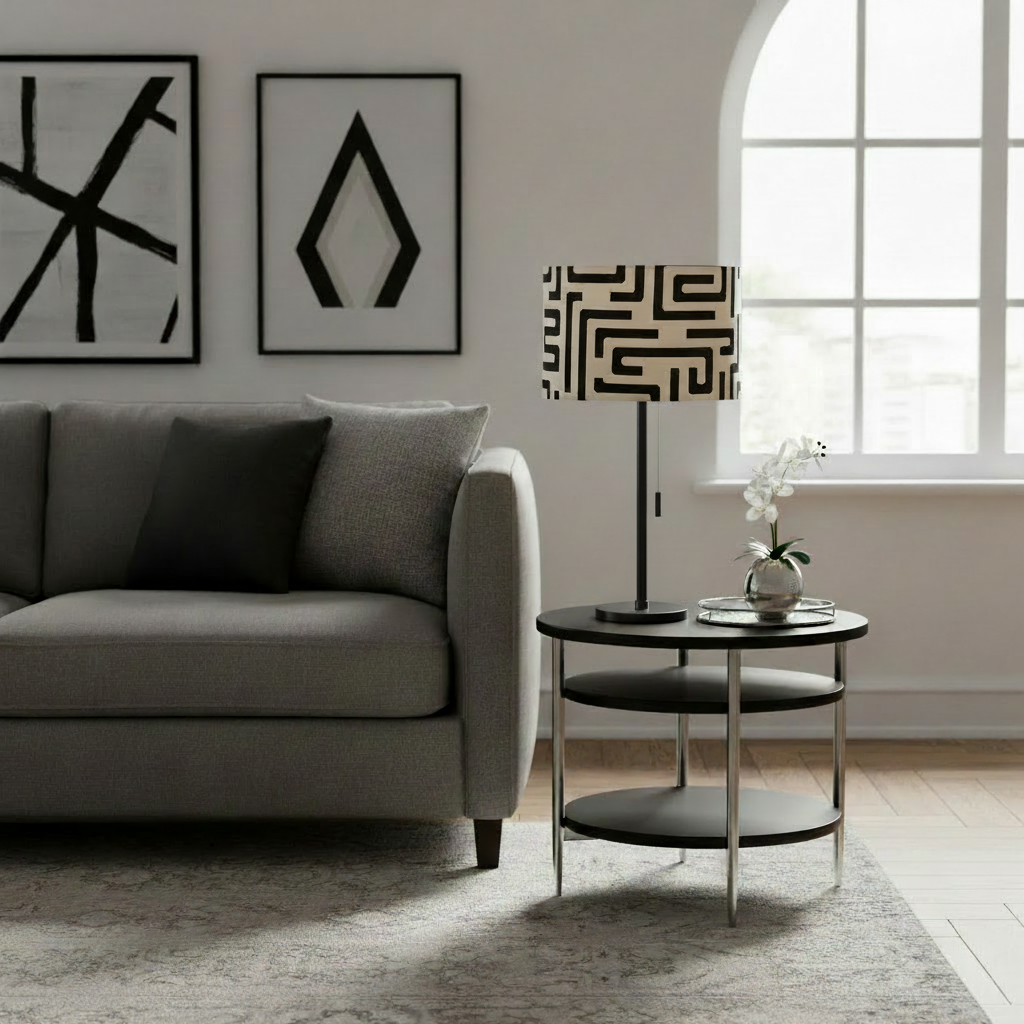 Greek key lampshade with black base