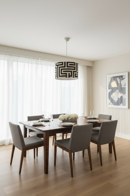 Greek key pendant lamp in dining room