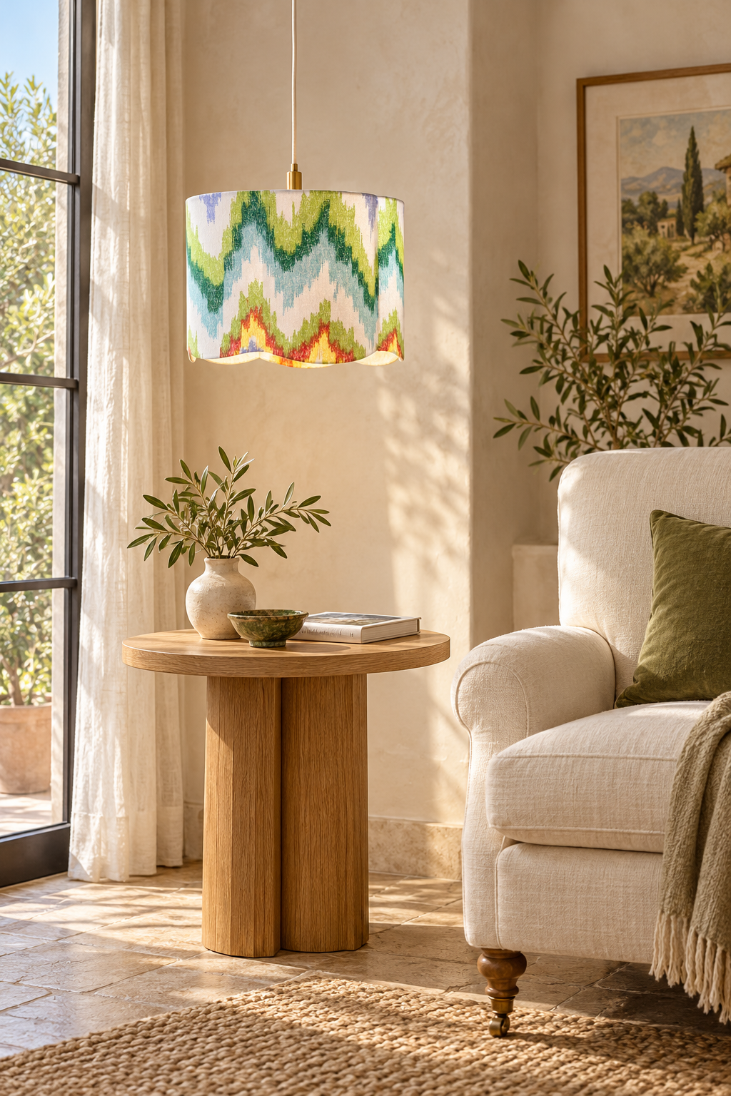 Scalloped Ikat Lampshade in San Leucio fabric