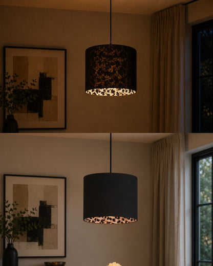 Black Linen Lampshade with Leopard Print Interior – Handmade