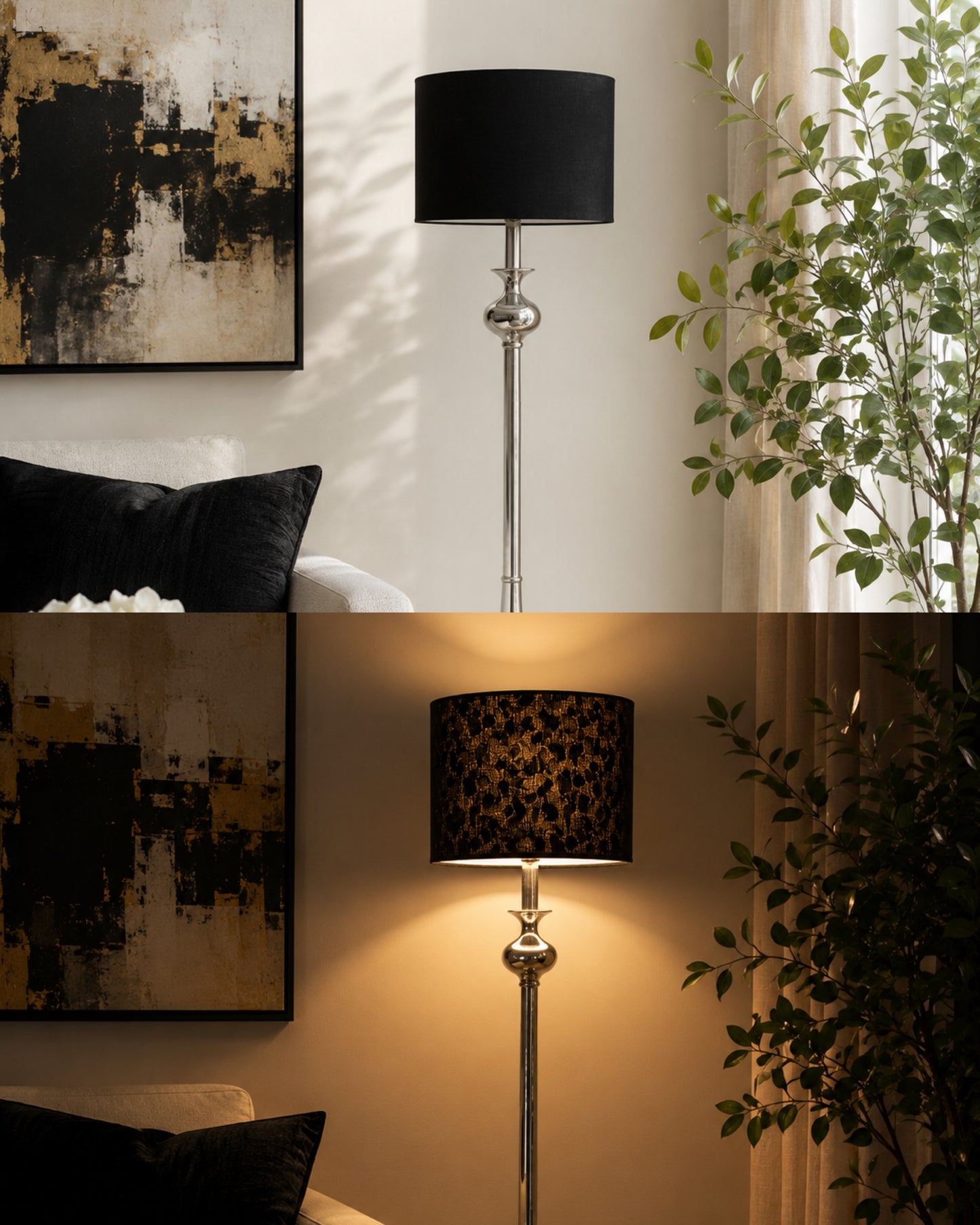 Black Linen Lampshade with Leopard Print Interior – Handmade