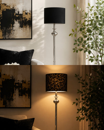 Black Linen Lampshade with Leopard Print Interior – Handmade