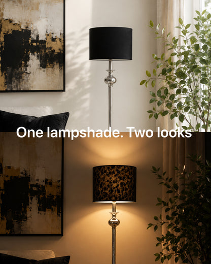 Black Linen Lampshade with Leopard Print Interior – Handmade