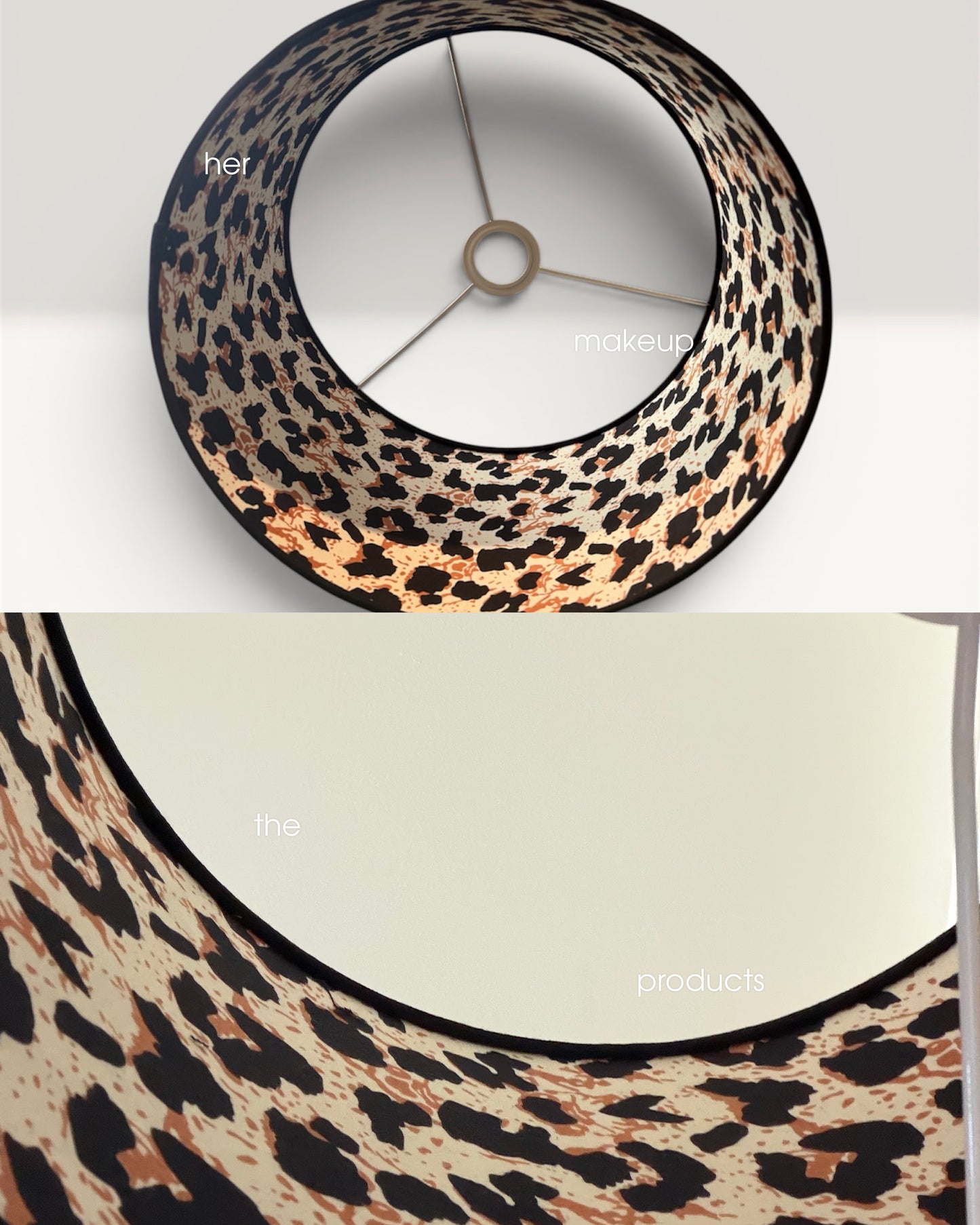 Black Linen Lampshade with Leopard Print Interior – Handmade