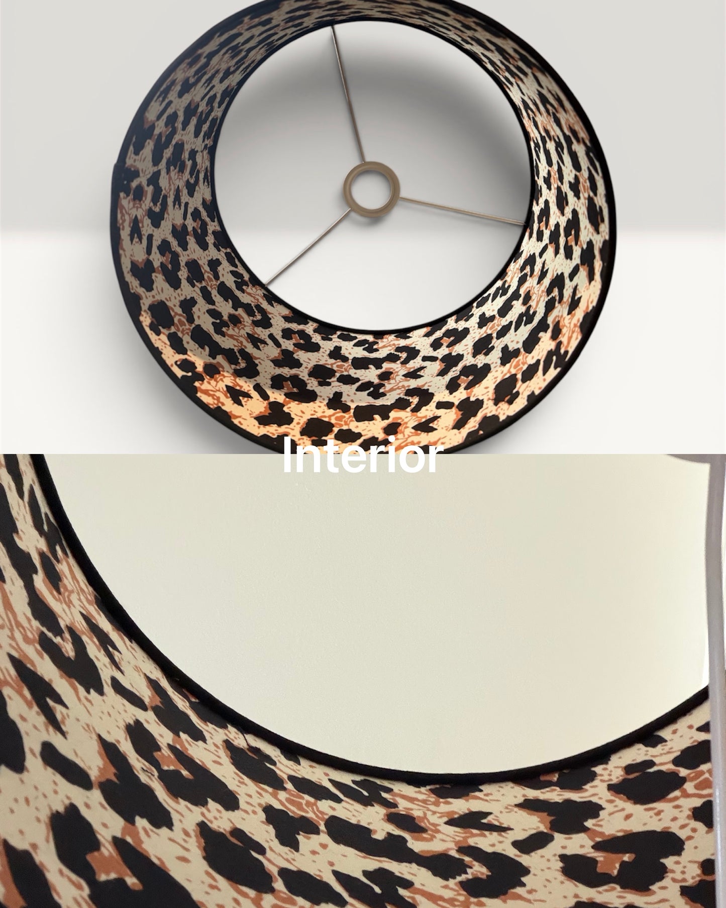 Black Linen Lampshade with Leopard Print Interior – Handmade
