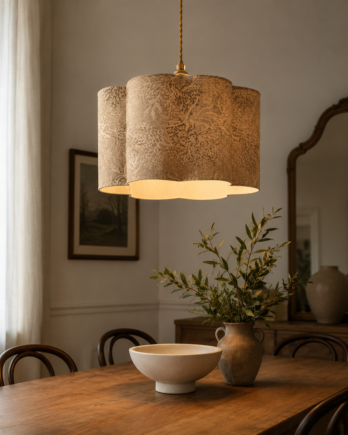 Scalloped  handmade lampshade with Italian fabric